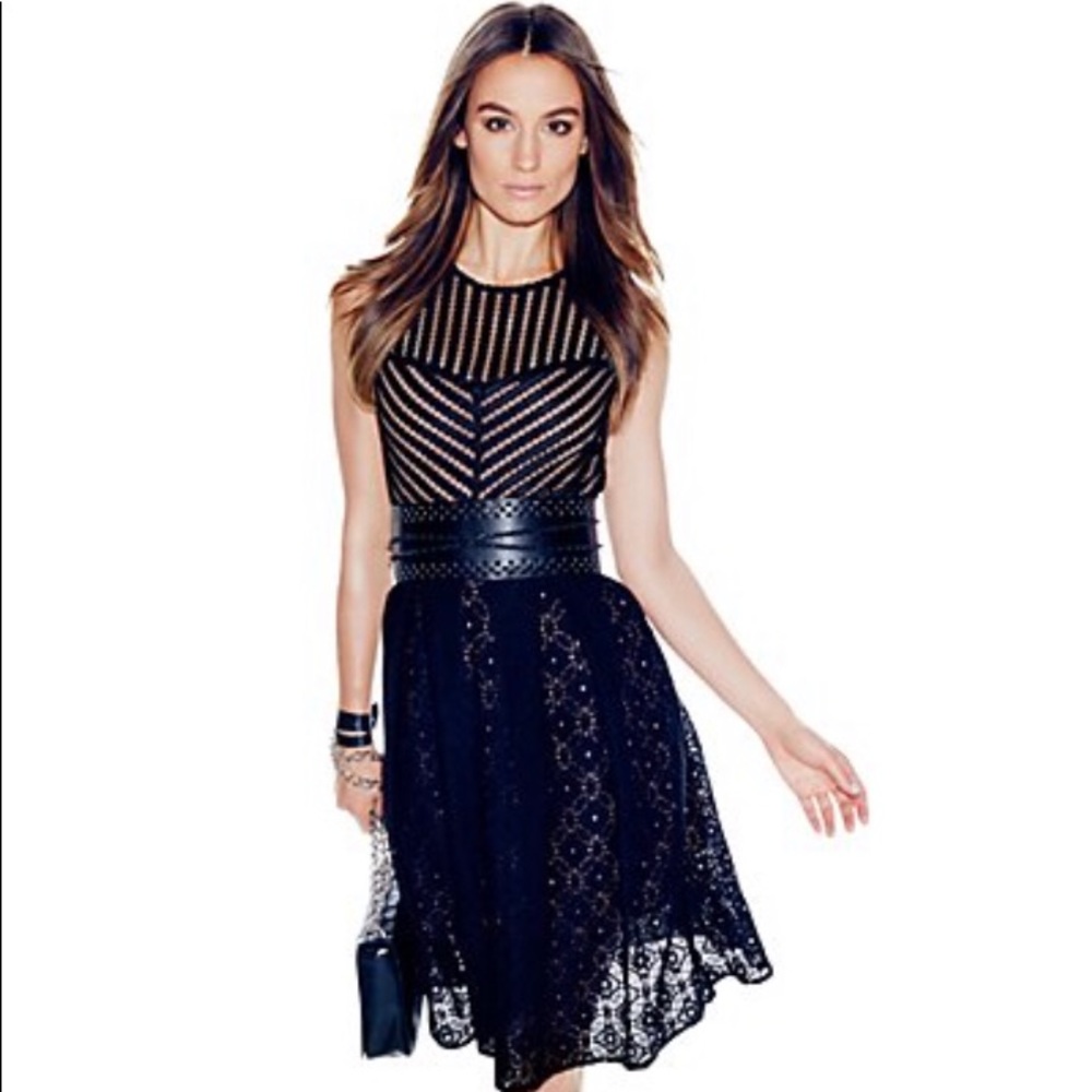 NY & Company Eyelet Fit & Flare Dress Size Large